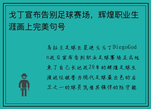 戈丁宣布告别足球赛场,辉煌职业生涯画上完美句号 戈丁宣布告别足球赛场,辉煌职业生涯画上完美句号