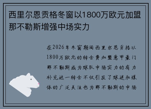 西里尔恩贡格冬窗以1800万欧元加盟那不勒斯增强中场实力